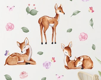 Cartoon Sika deer flower wall stickers, children's room wall decoration stickers self-adhesive