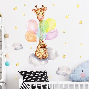 Globos de jirafa de dibujos animados, decoración de pared de jardín de infantes, pegatinas de pared de dormitorio de bebé para niños, pegatinas translúcidas