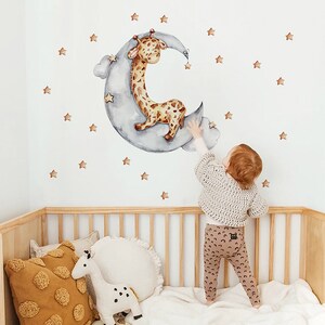 Cartoon giraffe animal on the moon wall stickers self-adhesive, children's room wall decoration stickers