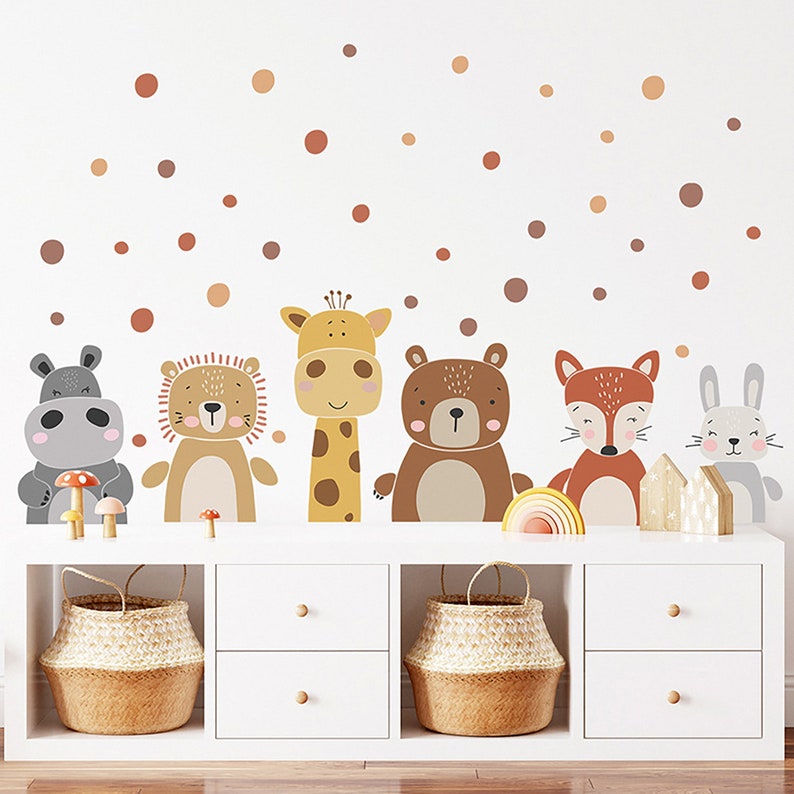 Cartoon giraffe bear lion fox polka dot, wall stickers self-adhesive, children's room decoration wall stickers zdjęcie 3