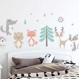 Cartoon cute animal fox deer wall stickers self-adhesive, children's room decoration wall stickers