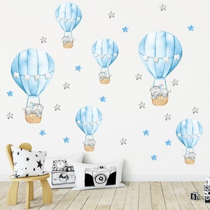 Six blue hot air balloon sleeping elephant wall paste, children's room kindergarten wall decoration cartoon