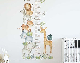 Lindas pegatinas de altura de animales africanos, pegatinas de pared para habitación de niños