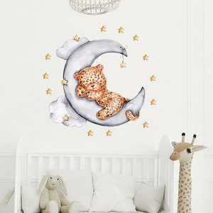 Cartoon moon on the little leopard wall stickers self-adhesive, children's room wall decoration stickers