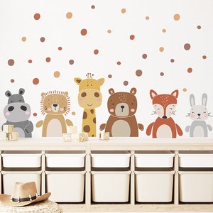 Dibujos animados jirafa oso león zorro lunares, pegatinas de pared autoadhesivas, decoración de la habitación de los niños pegatinas de pared