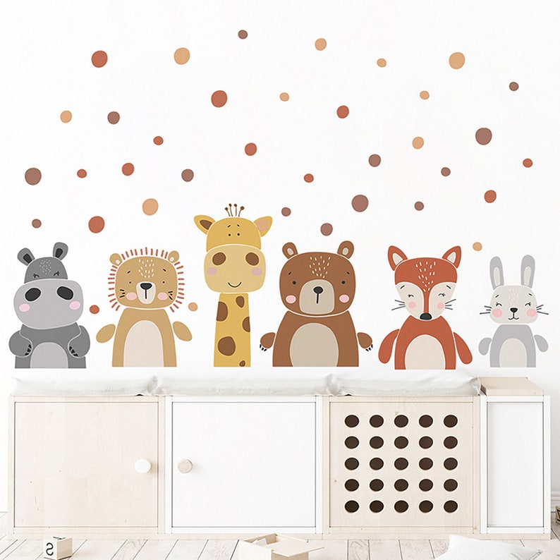Cartoon giraffe bear lion fox polka dot, wall stickers self-adhesive, children's room decoration wall stickers zdjęcie 2