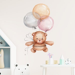 Cartoon flying balloon bear wall stickers, children's room wall stickers decoration