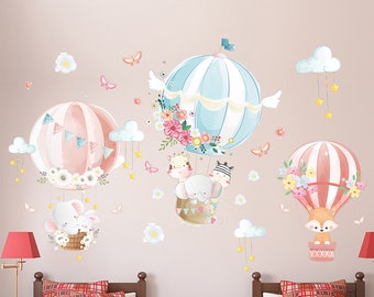 Ballon à air chaud de dessin animé, stickers muraux chambre d'enfant, mur de jardin d'enfants, autocollants