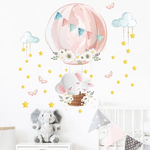 Pegatinas de conejo elefante de dibujos animados, pegatinas de dormitorio de habitación infantil, pegatinas de pared de salón, pegatinas translúcidas, extraíbles