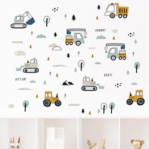 Cartoon engineering car crane excavator wall stickers, children's room wall decoration stickers self-adhesive