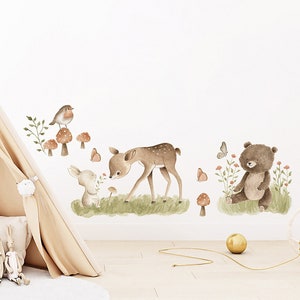 Cartoon cute animal rabbit deer bird bear, wall stickers children's room decoration