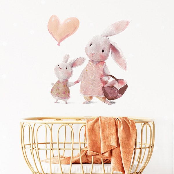 Two rabbit wall stickers Instagram creative, children's bedroom bunny cartoon animal stickers