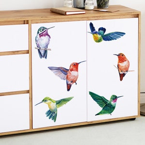 6 colibrì ad acquerello, adesivi murali Porta dell'armadio, decorazione soggiorno portico, adesivi per carta da parati decorazione divano