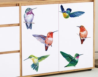 6 watercolor hummingbirds, wall stickers Cabinet door, porch living room decoration, sofa decoration wallpaper stickers