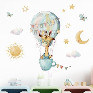 Cartoon giraffe wall stickers, hot air balloon stickers, bedroom children room decoration stickers