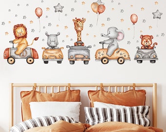 Lion, Elephant, Giraffe Train Wall Stickers, Baby Boy Wall Decals, Bohemian Wall Decals, Kids Wall Decals, Nursery Wall Decals