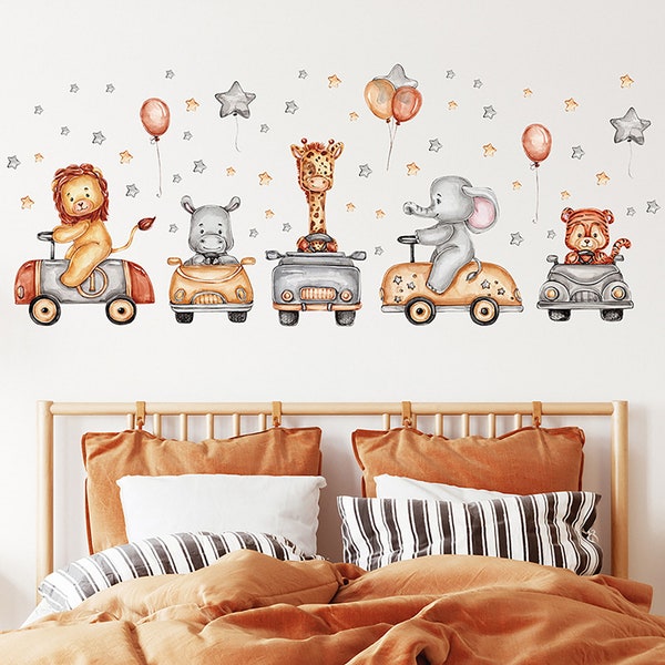 Lion, Elephant, Giraffe Train Wall Stickers, Baby Boy Wall Decals, Bohemian Wall Decals, Kids Wall Decals, Nursery Wall Decals