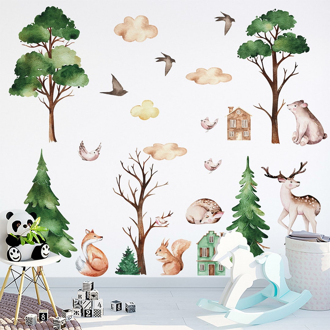 Cartoon Animal Forest Wall Stickers Kindergarten Wall Etsy