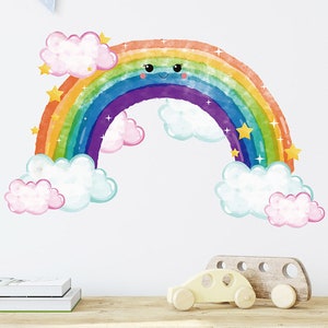 Cartoon rainbow wall stickers, pink cloud wall stickers,bedroom wall stickers,kids room wall decals,bohemian style stickers,kids wall decals