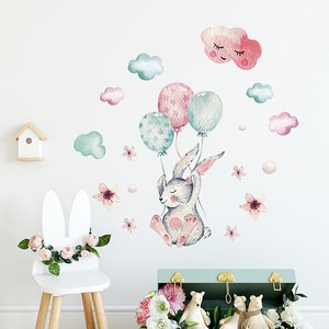 pegatinas de pared de conejo de nube de globo de dibujos animados de viento ins, pegatinas de pared de decoración de habitación de niños