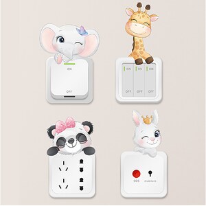 Décalque de mur de commutateur de panda, décalque de commutateur de girafe, décalque de mur de chambre d'enfants, papier peint animal de bande dessinée, art de décor de mur, décalque de pépinière