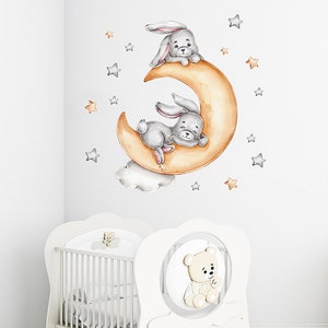 Cartoon gold Moon rabbit wall stickers, children's room decoration