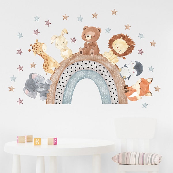 Elephant lion giraffe star rainbow wall stickers self-adhesive, children's room wall decoration stickers self-adhesive