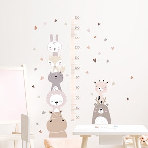 Pegatinas de altura de animales pequeños con dibujos de caras sonrientes, pegatinas de pared para habitación infantil con diseño de arcoíris multicolor y viento simple
