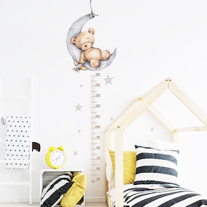 Pegatinas de altura de dibujos animados, pegatinas de pared de oso durmiendo, decoración de habitación infantil