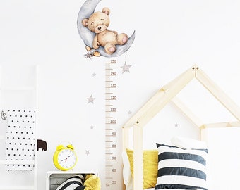 Cartoon height stickers, sleeping bear wall stickers, children's room decoration