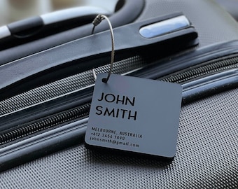 Personalised Travel Luggage Tags | 6mm Thick | 6cm by 6cm Size | Holiday Christmas Valentine Gift | Gloss Matte Acrylic Lasercut Carry Bag