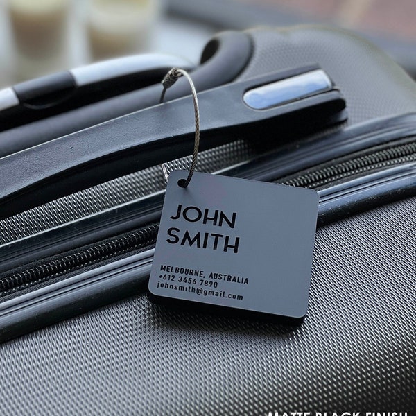 Personalised Travel Luggage Tags | 6mm Thick | 6cm by 6cm Size | Holiday Christmas Valentine Gift | Gloss Matte Acrylic Lasercut Carry Bag