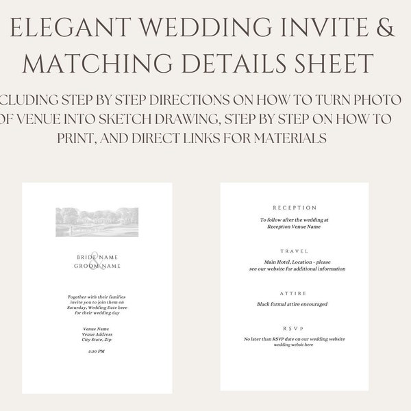 ELEGANT WEDDING INVITE + Details Template with diy Step By Step Directions & Links