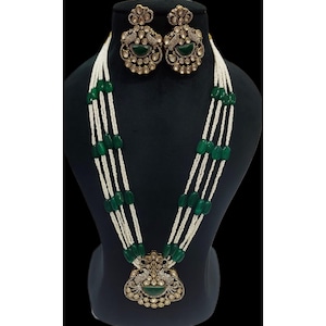 Victorian Polki Kundan Necklace Set: Antique Gold Pearl Beaded Jewelry