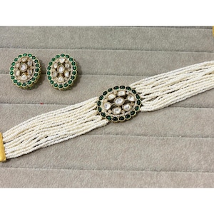 Moissanite Polki Kundan Choker Set: Indian Pearl Wedding Jewelry