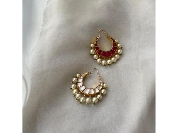 Gold Kundan Chandbali Earrings: Ruby, Pearl, Polki Jadau Jewelry