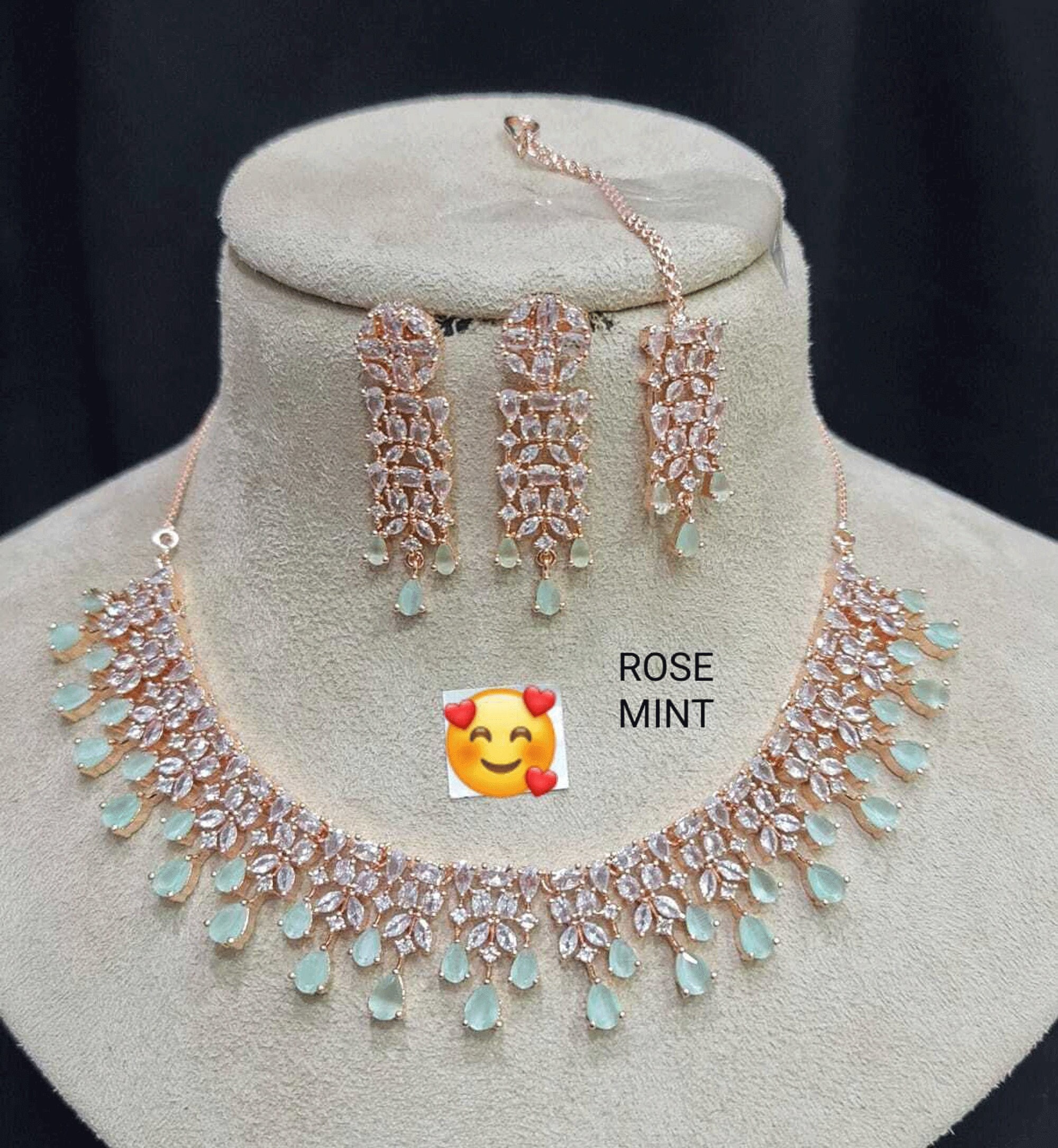 Designer Semi-Precious Pink American Diamond & Necklace with Earrings –  PAAIE