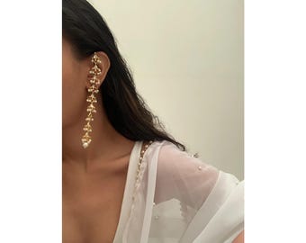 Long Kundan Pearl Earrings: Indian Wedding Jewelry