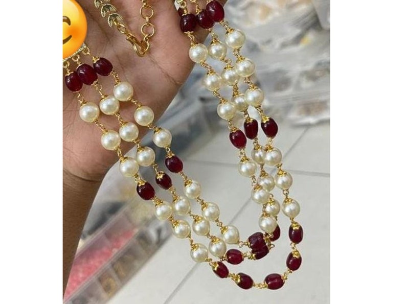 Gold Necklace Long Pearl Necklace Indian Wedding South Indian Jewelry Temple Jewelry Indian