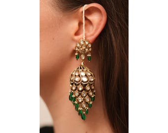 Antique Gold Kundan Jhumkas: Moissanite Polki Pearl Sahara Earrings