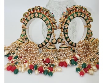 Kundan Bangles/ Green Red Pearl Jhumka Bangles/ Meenakari Bangles/ Polki Bangles/ Indian Jewelry/ Rajwadi Bangles/ Kada/ Punjabi Jewelry