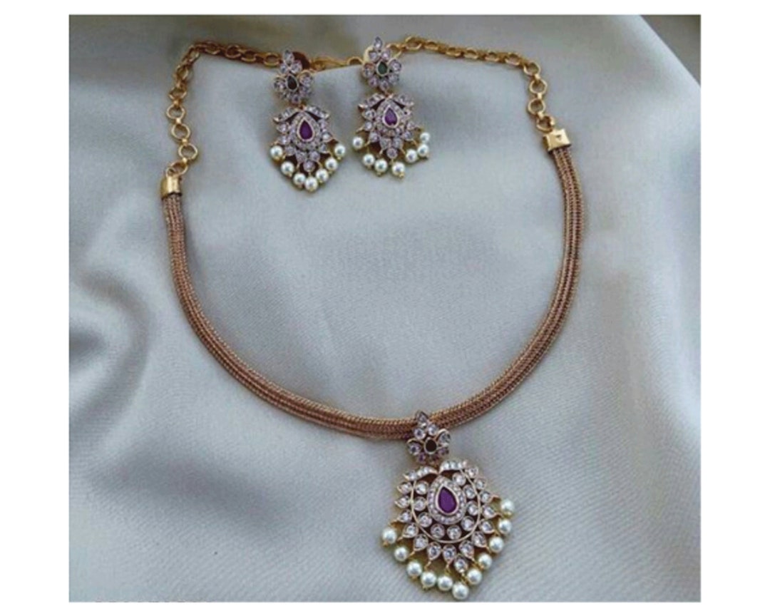 Gold Polki Necklace/ Ruby CZ Necklace/ Indian Jewelry/ South Etsy