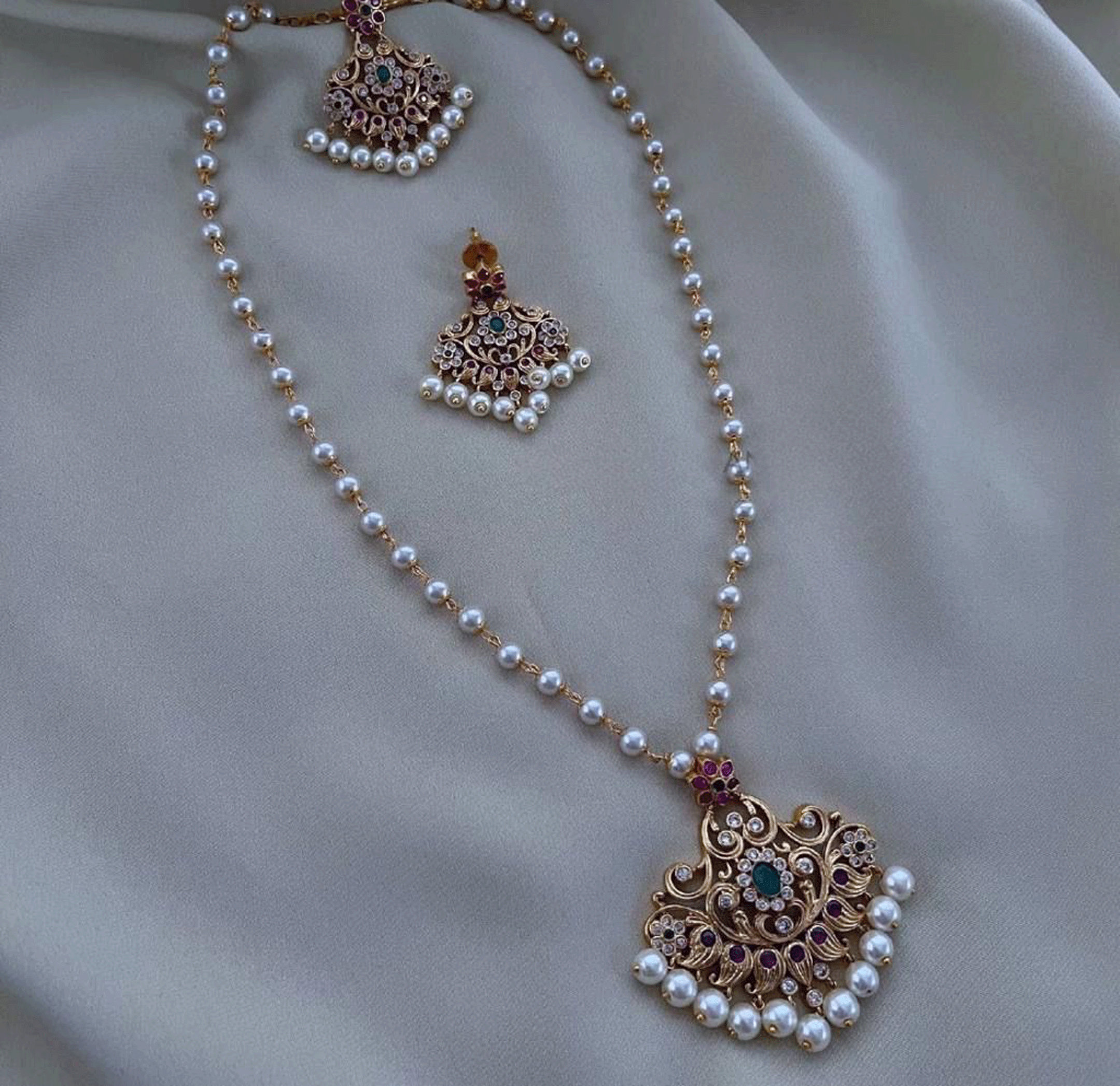 Gold Plated Pearl Necklace Earring Set: Indian Wedding Jewelry - Etsy, image size:2160x2095
