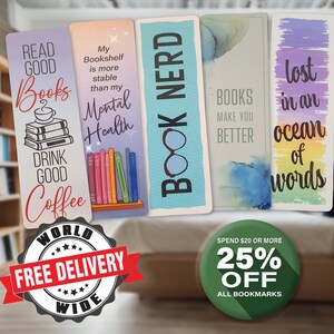 Signets | Cadeaux lecteurs | Club de lecture | Accessoire pour livre | Cadeaux | Papier cartonné de qualité et plastifié