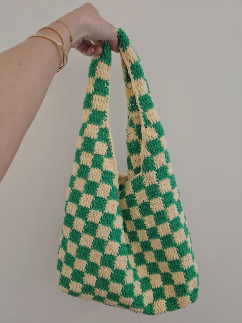 RIGHT HANDED PDF Tutorial/ Pattern Crochet Checkered Hobo Shoulder Tote Bag Handmade Yarn Gift Craft Y2K, Diy Instructions image 7