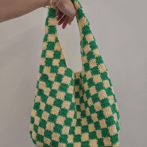 RIGHT HANDED PDF Tutorial/ Pattern Crochet Checkered Hobo Shoulder Tote Bag Handmade Yarn Gift Craft Y2K, Diy Instructions zdjęcie 8