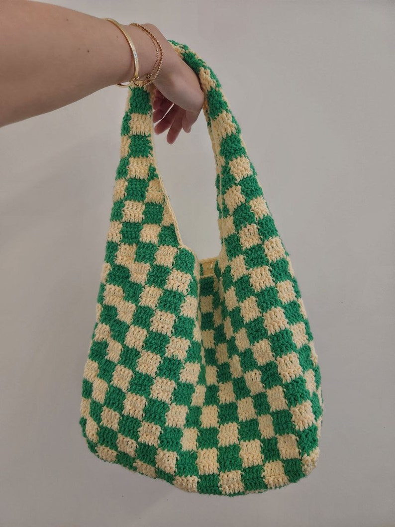 RIGHT HANDED PDF Tutorial/ Pattern Crochet Checkered Hobo Shoulder Tote Bag Handmade Yarn Gift Craft Y2K, Diy Instructions image 8
