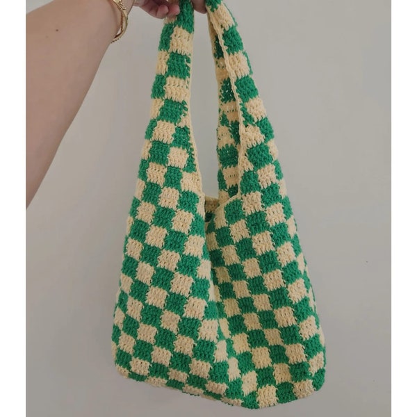 RIGHT HANDED PDF Tutorial/ Pattern Crochet Checkered Hobo Shoulder Tote Bag; Handmade; Yarn; Gift; Craft; Y2K, Diy; Instructions