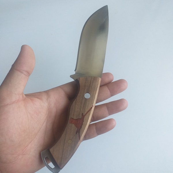 Moorhaus Bushcraft Knife - Wood Handle Handmade Drop Point Hunting Skinning Knife - Includes Leather Sheath