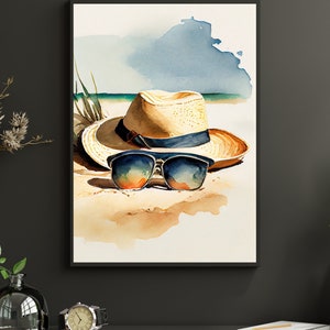 Sun Glasses On The Beach, Summer Vibe, Wall Art Decor Minimal, Printable Wall Art